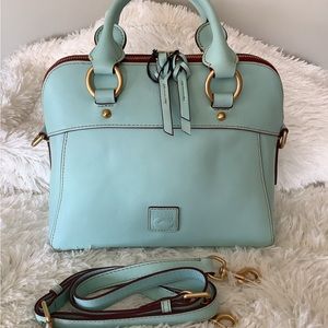 🩵 Dooney & Bourke Pale Blue Florentine leather Cameron Satchel, crossbody strap
